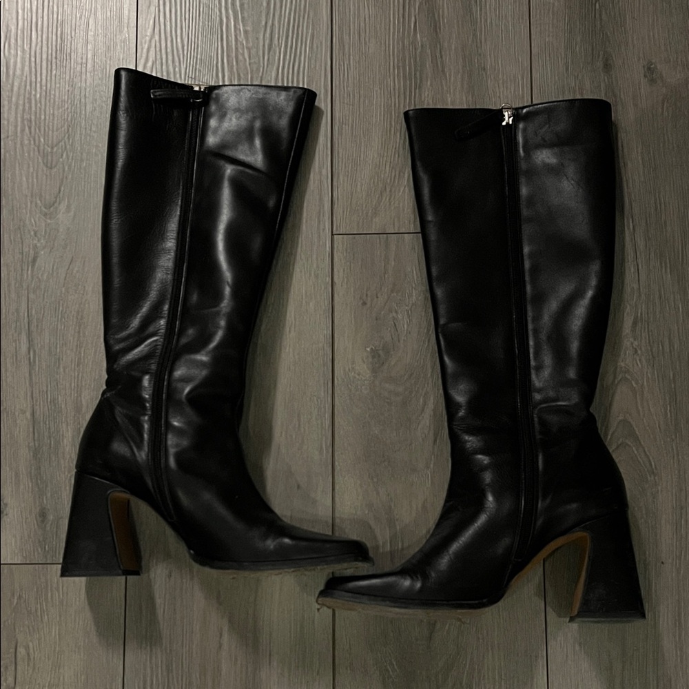 Black Leather Knee-High Boots